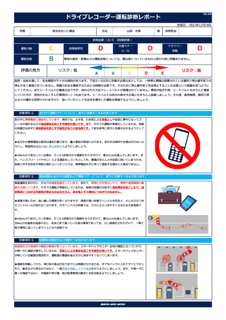 ドライブレコーダー運転診断レポート